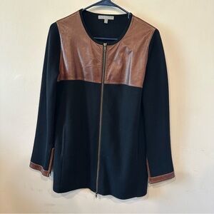 Neiman Marcus The Cashmere Collection cashmere leather brown and black jacket